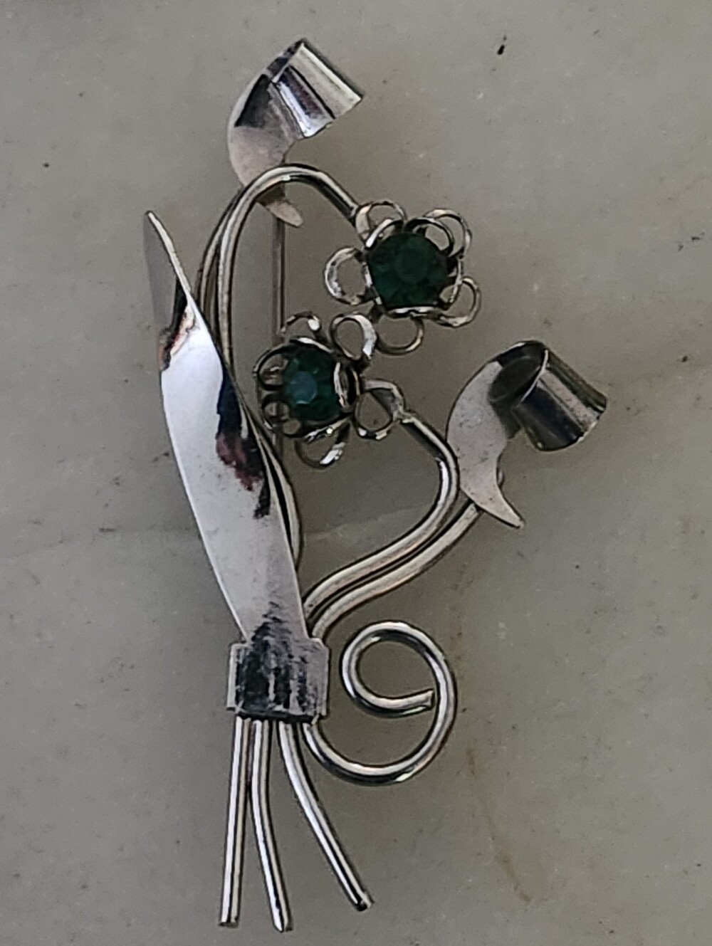 MCM Silver-Tone Floral Bouquet Brooch with Green Stones